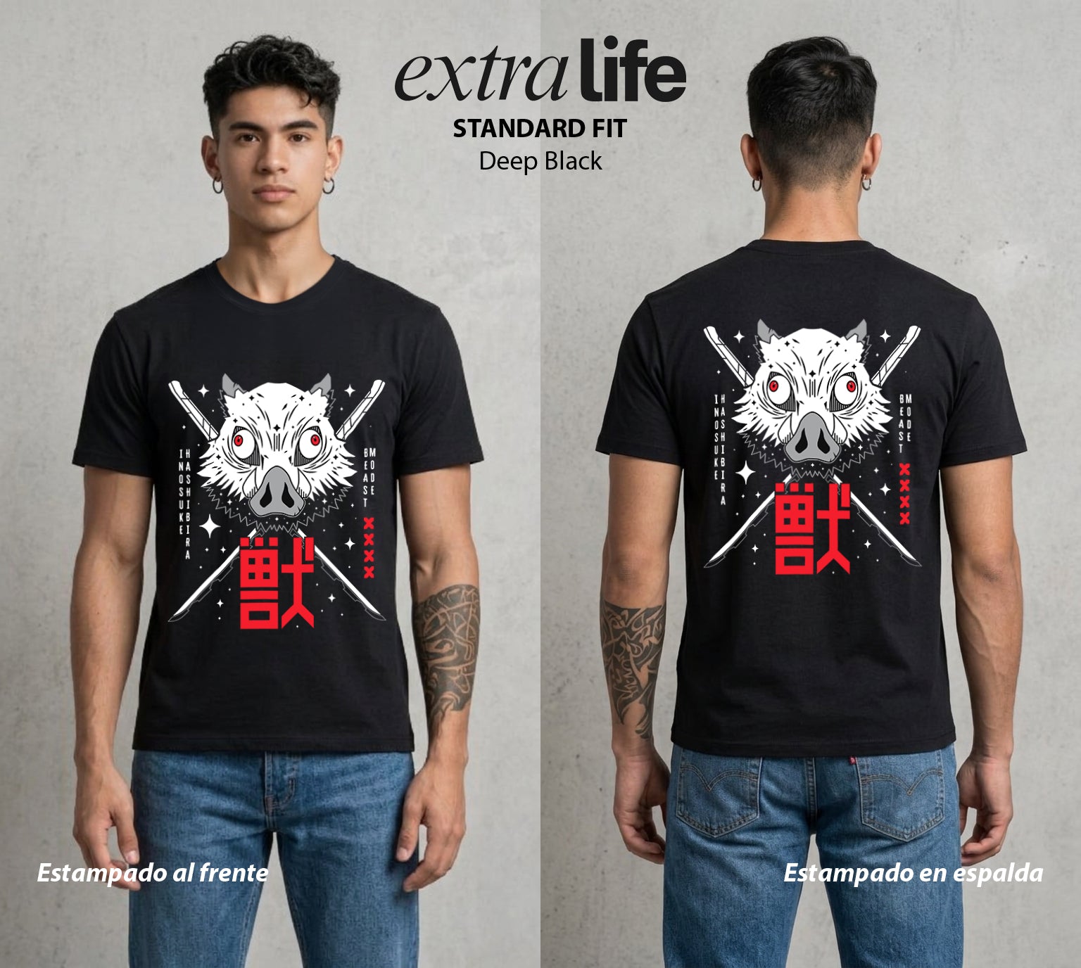 Cazadores de la Noche | Mascara de Jabali #01063 - Playera Standard Fit | Deep Black - Foto en modelo