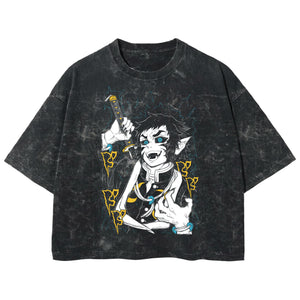 Playera streetwear premium de anime y gaming ExtraLife MX, corte boxy deluxe mineral wash heavyweight en color Acid Wash, moda urbana mexicana de culto.