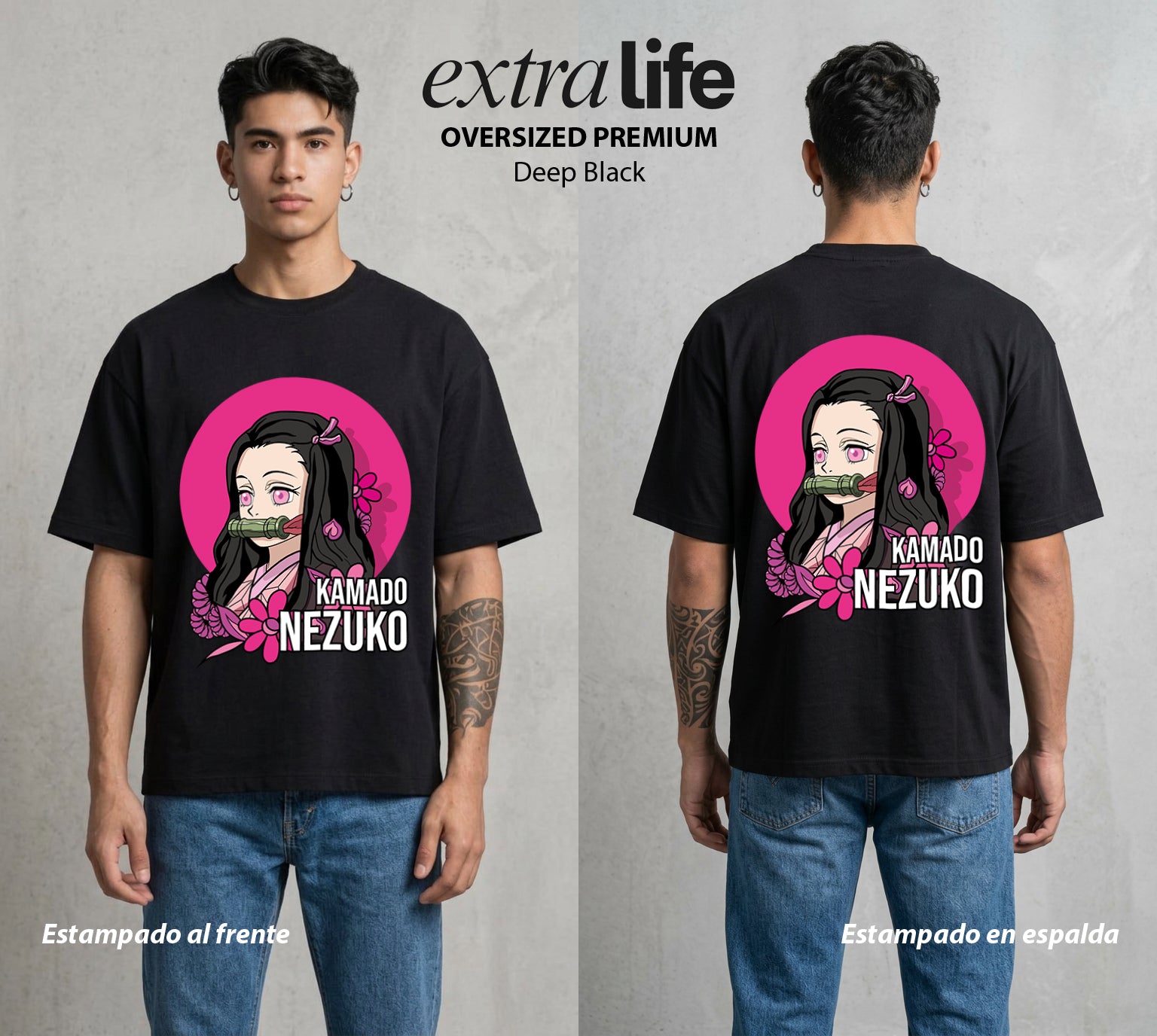 Cazadores de la Noche | La Hermana de Bambu #01065 - Playera Oversized Premium | Deep Black - Foto en modelo