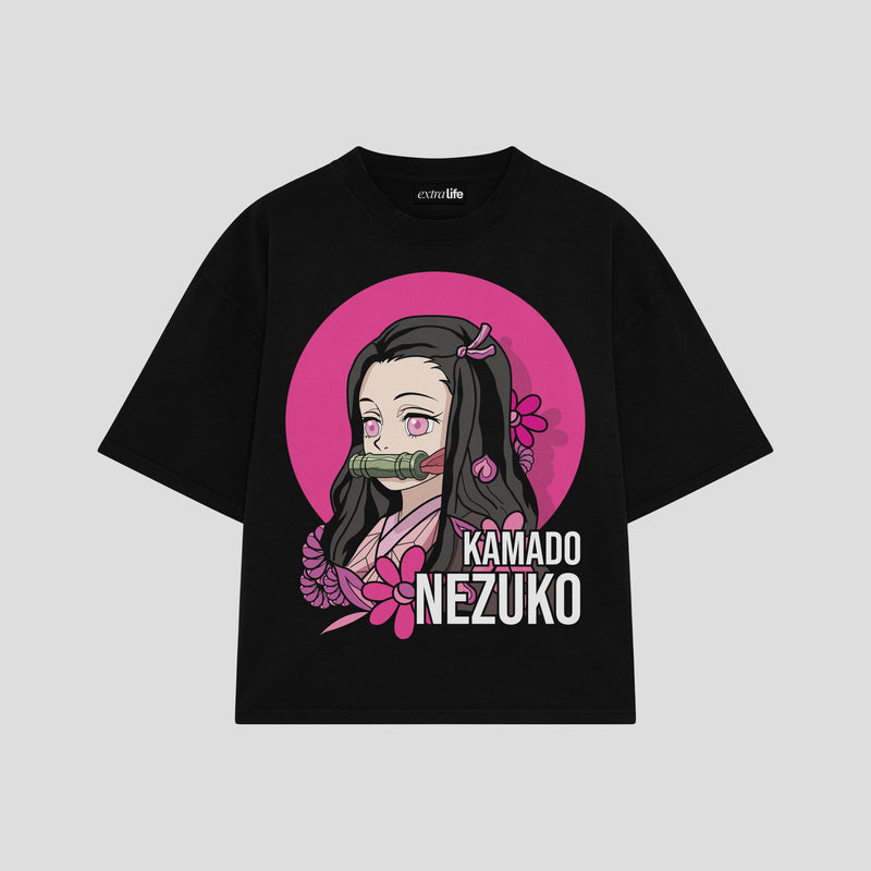 Playera streetwear premium de anime y gaming ExtraLife MX, corte boxy oversized drop shoulder heavyweight en color Deep Black y Off-White, moda urbana mexicana de culto.