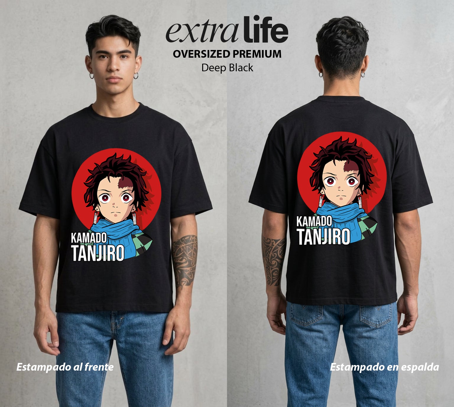 Cazadores de la Noche | El Cazador del Agua #01066 - Playera Oversized Premium | Deep Black - Foto en modelo