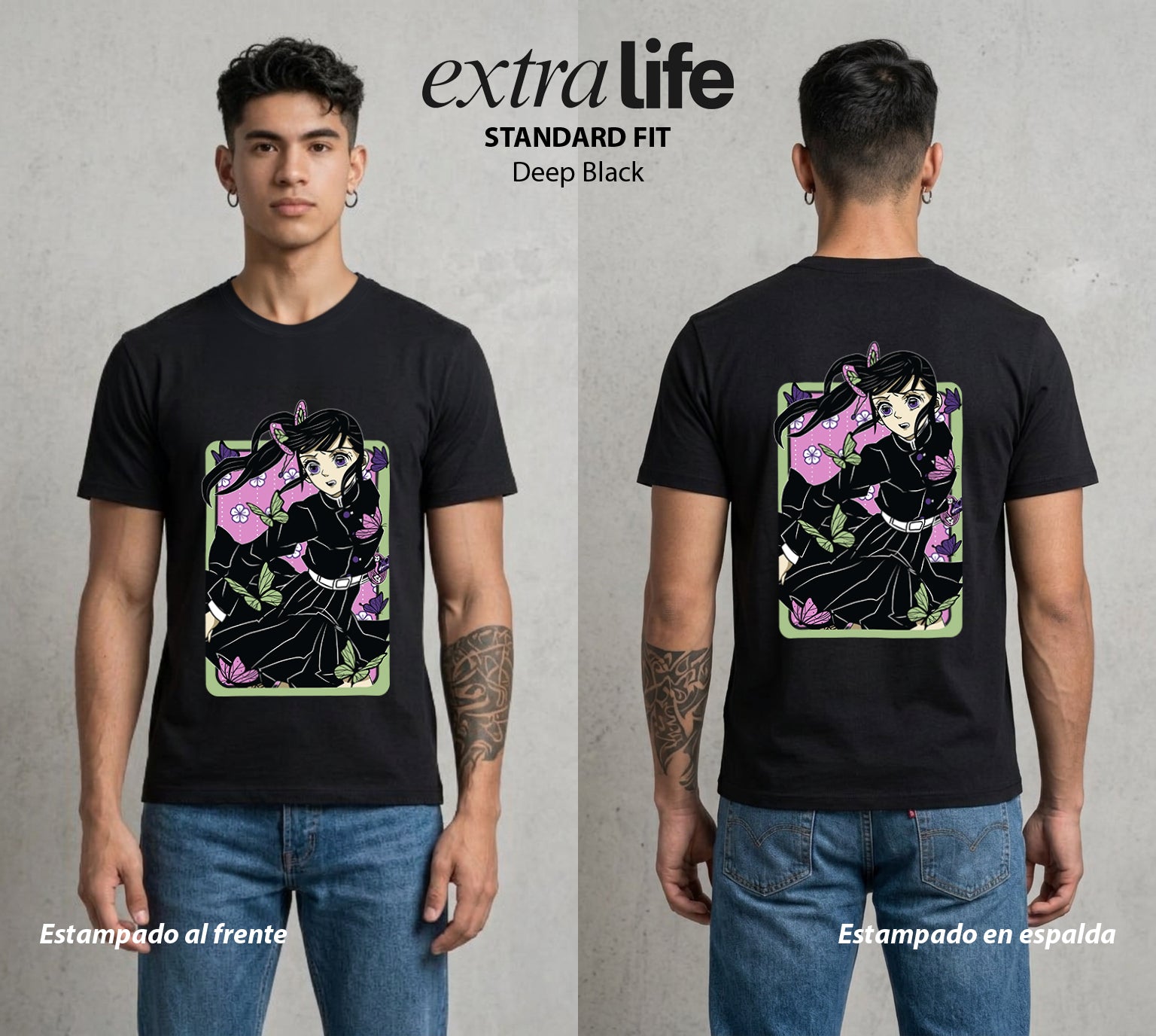 Cazadores de la Noche | Demon Slayer Kanao #01067 - Playera Standard Fit | Deep Black - Foto en modelo