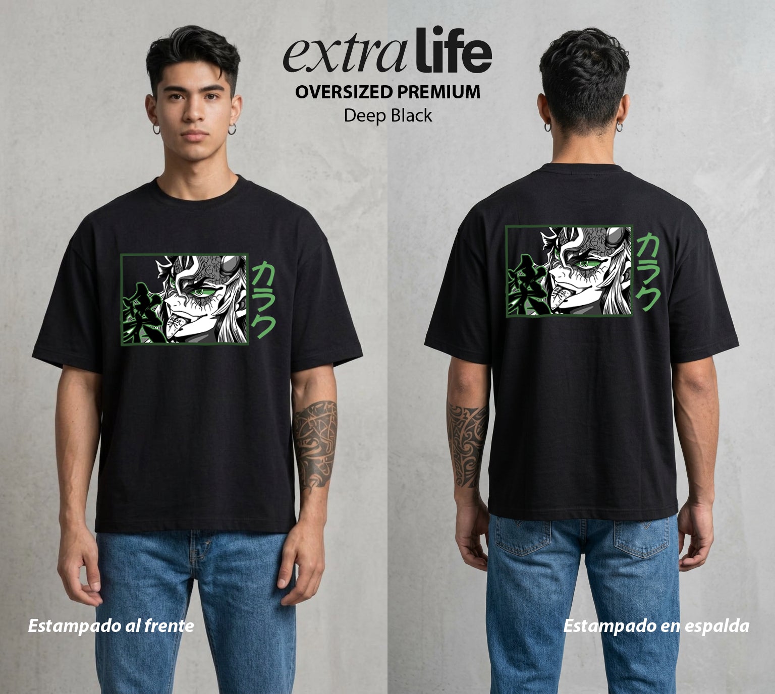 Cazadores de la Noche | El Viento Oscuro #01070 - Playera Oversized Premium | Deep Black - Foto en modelo
