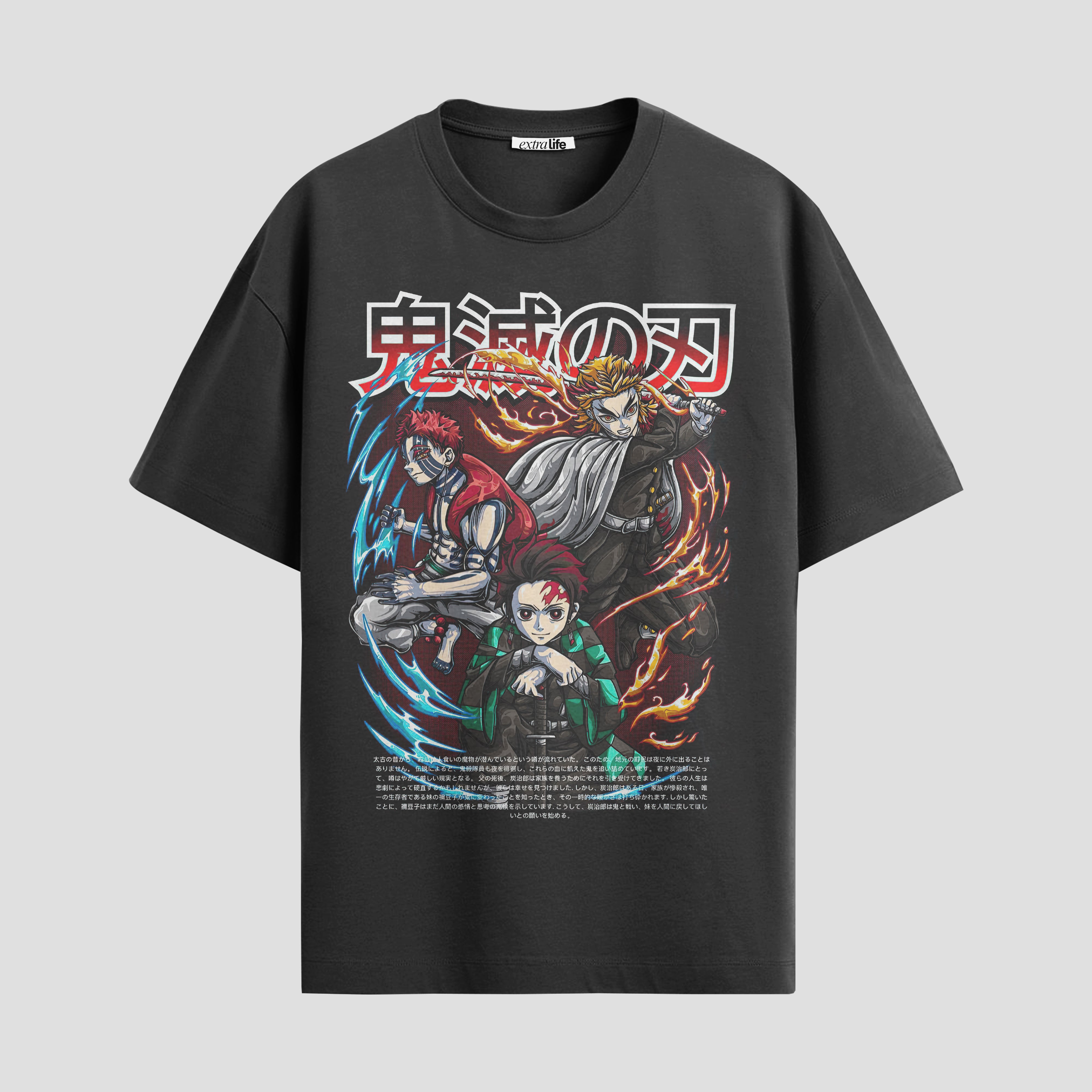 Playera urbana de anime y gaming ExtraLife MX, corte Standard Fit unisex ligero y transpirable en color Deep Black y Pure White, ropa de uso diario para gym y casual.