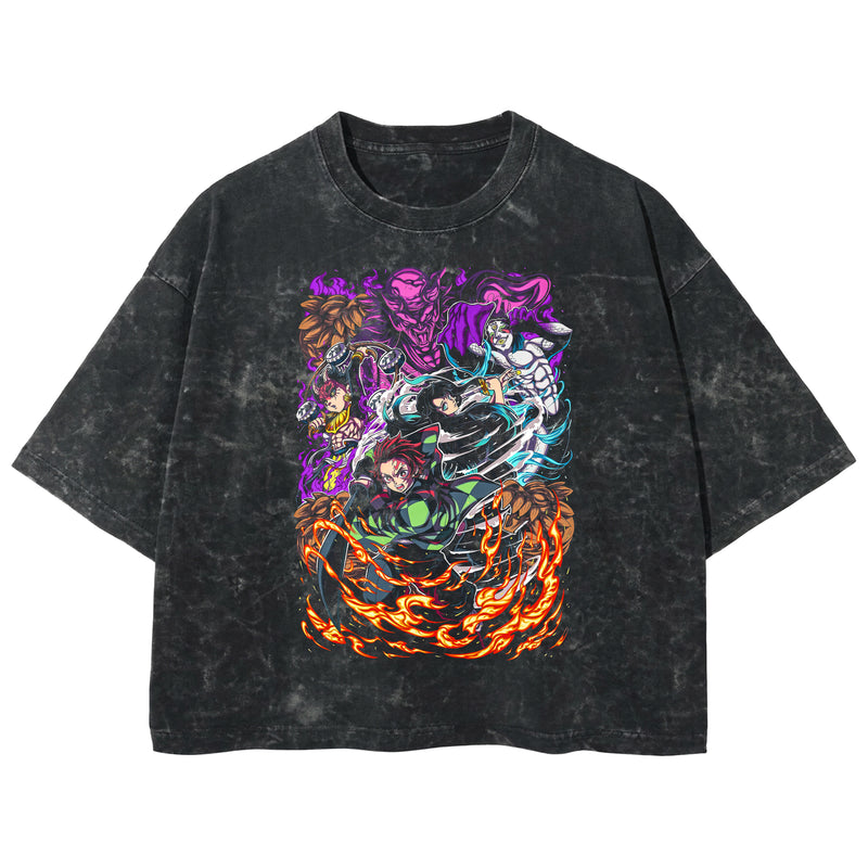 Playera streetwear premium de anime y gaming ExtraLife MX, corte boxy deluxe mineral wash heavyweight en color Acid Wash, moda urbana mexicana de culto.