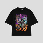 Playera streetwear premium de anime y gaming ExtraLife MX, corte boxy oversized drop shoulder heavyweight en color Deep Black y Off-White, moda urbana mexicana de culto.