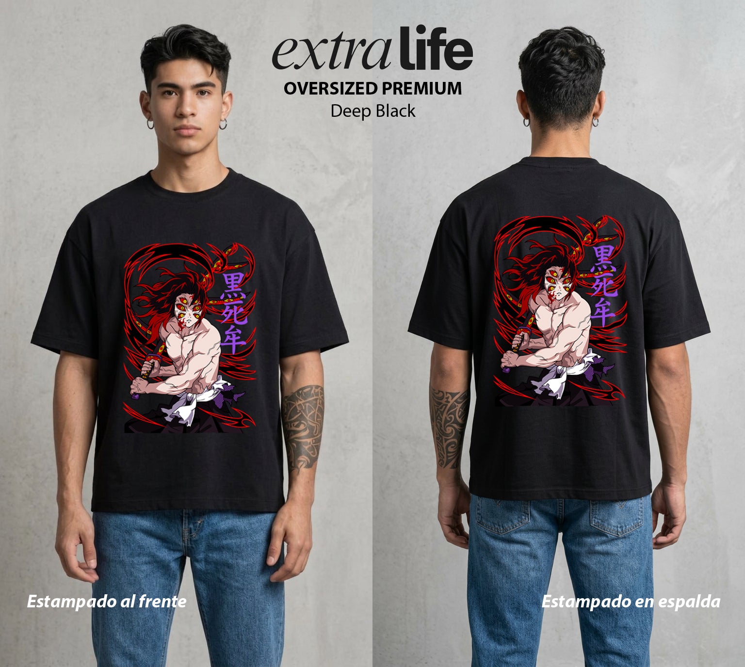 Cazadores de la Noche | La Luna del Oscuro #01074 - Playera Oversized Premium | Deep Black - Foto en modelo