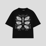 Playera streetwear premium de anime y gaming ExtraLife MX, corte boxy oversized drop shoulder heavyweight en color Deep Black y Off-White, moda urbana mexicana de culto.