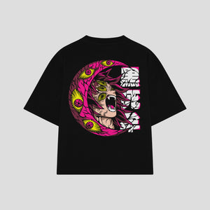 Playera streetwear premium de anime y gaming ExtraLife MX, corte boxy oversized drop shoulder heavyweight en color Deep Black y Off-White, moda urbana mexicana de culto.
