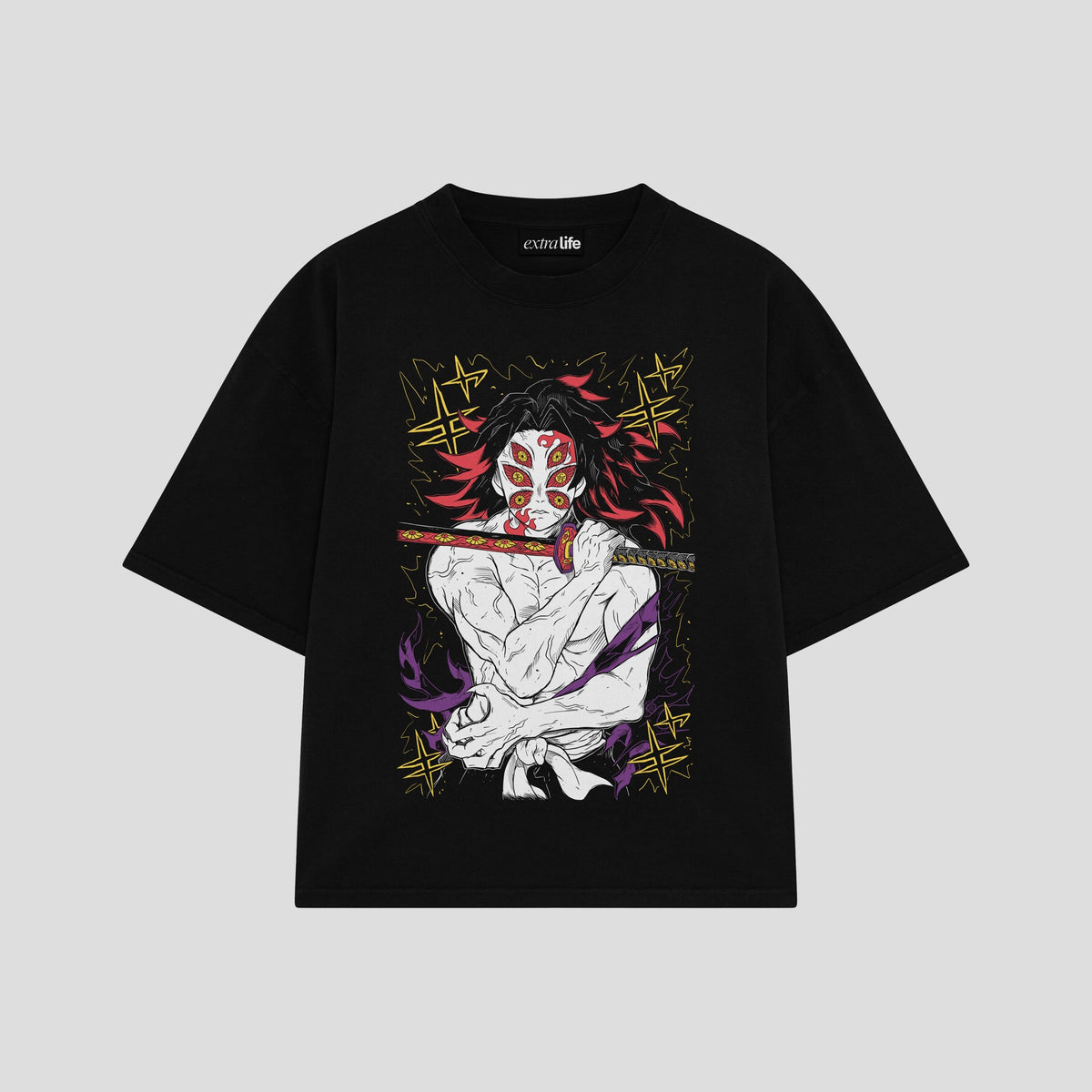 Playera streetwear premium de anime y gaming ExtraLife MX, corte oversized drop shoulder ligero y fresco en color Deep Black y Off-White, moda urbana mexicana de culto.