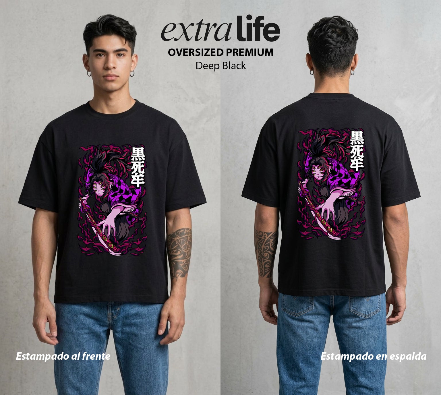 Cazadores de la Noche | El Demon de la Luna #01080 - Playera Oversized Premium | Deep Black - Foto en modelo