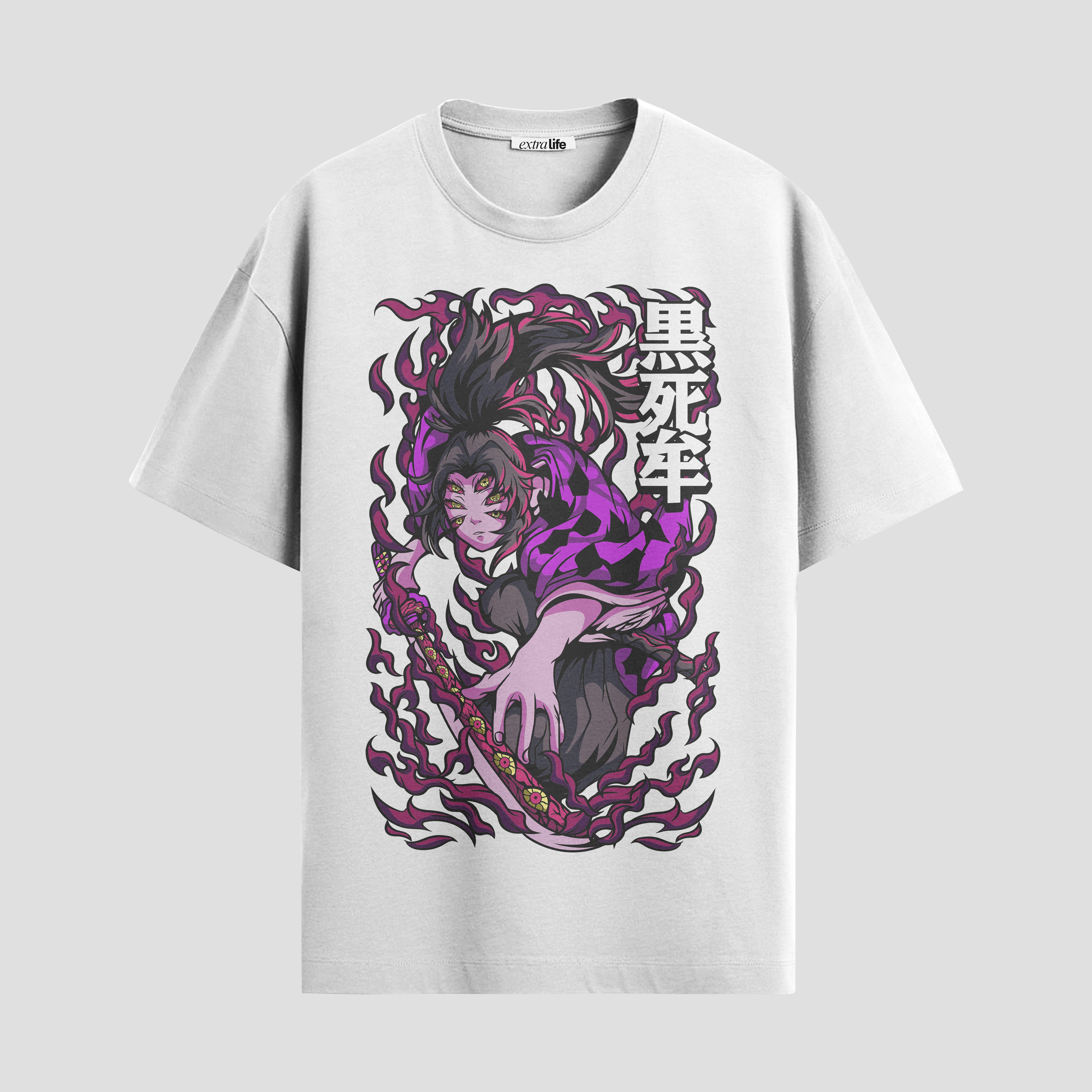 Playera urbana de anime y gaming ExtraLife MX, corte Standard Fit unisex ligero y transpirable en color Deep Black y Pure White, ropa de uso diario para gym y casual.