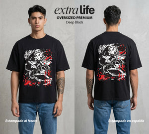 Cazadores de la Noche | Demon Slayer Kyojuro #01084 - Playera Oversized Premium | Deep Black - Foto en modelo