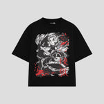 Playera streetwear premium de anime y gaming ExtraLife MX, corte boxy oversized drop shoulder heavyweight en color Deep Black y Off-White, moda urbana mexicana de culto.