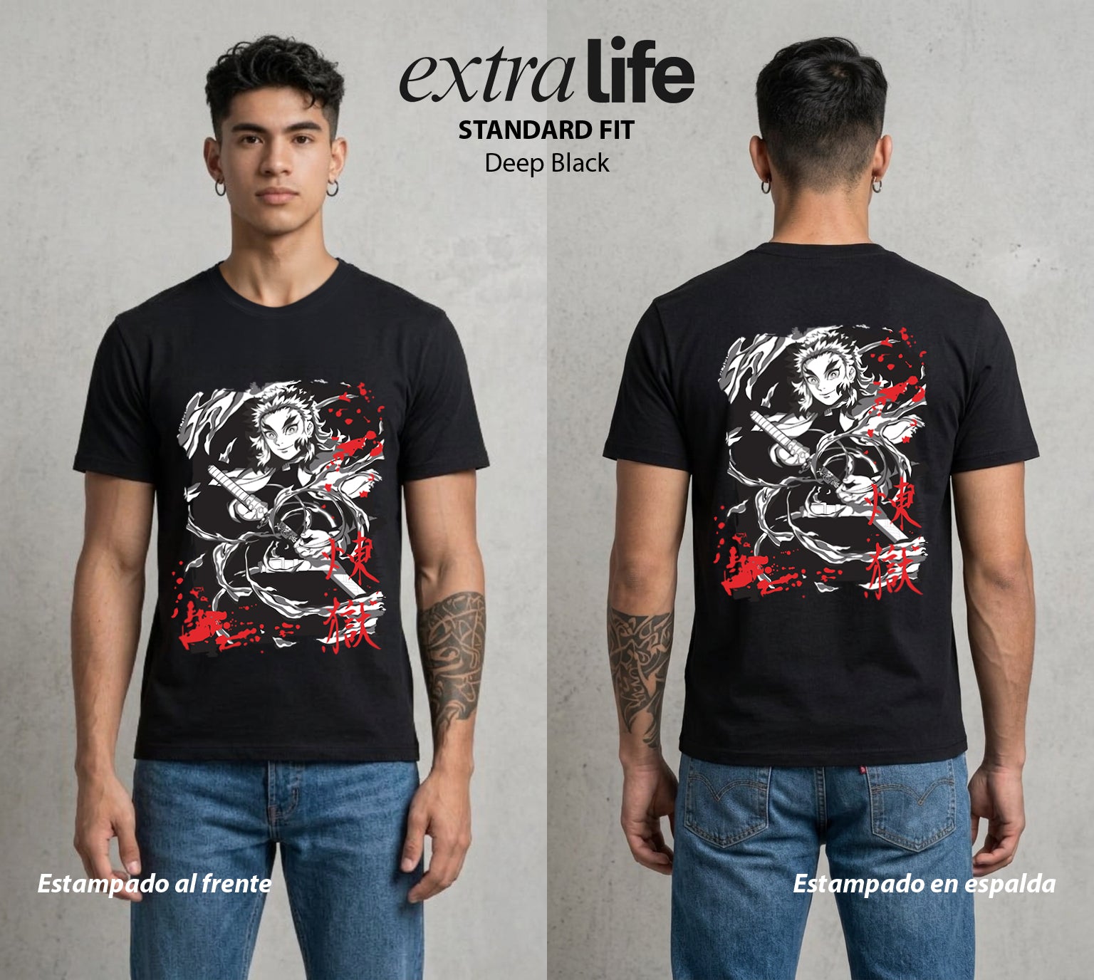 Cazadores de la Noche | Demon Slayer Kyojuro #01084 - Playera Standard Fit | Deep Black - Foto en modelo