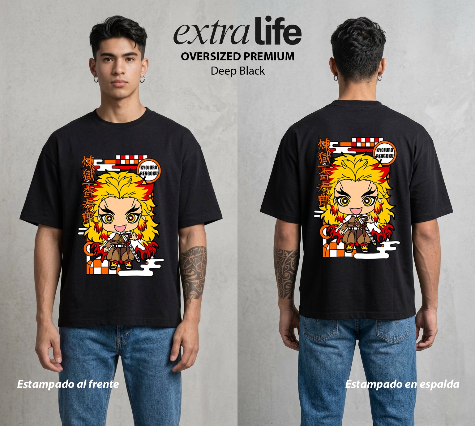 Cazadores de la Noche | El Pillar de las Llamas #01085 - Playera Oversized Premium | Deep Black - Foto en modelo