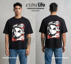 Cazadores de la Noche | Demon Slayer Kyojuro #01086 - Playera Oversized Premium | Deep Black - Foto en modelo