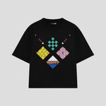 Playera streetwear premium de anime y gaming ExtraLife MX, corte boxy oversized drop shoulder heavyweight en color Deep Black y Off-White, moda urbana mexicana de culto.