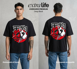 Cazadores de la Noche | Demon Slayer Masks con Mascara #01088 - Playera Oversized Premium | Deep Black - Foto en modelo