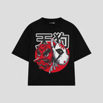 Playera streetwear premium de anime y gaming ExtraLife MX, corte boxy oversized drop shoulder heavyweight en color Deep Black y Off-White, moda urbana mexicana de culto.