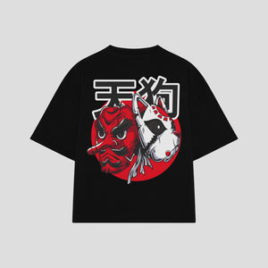 Playera streetwear premium de anime y gaming ExtraLife MX, corte boxy oversized drop shoulder heavyweight en color Deep Black y Off-White, moda urbana mexicana de culto.