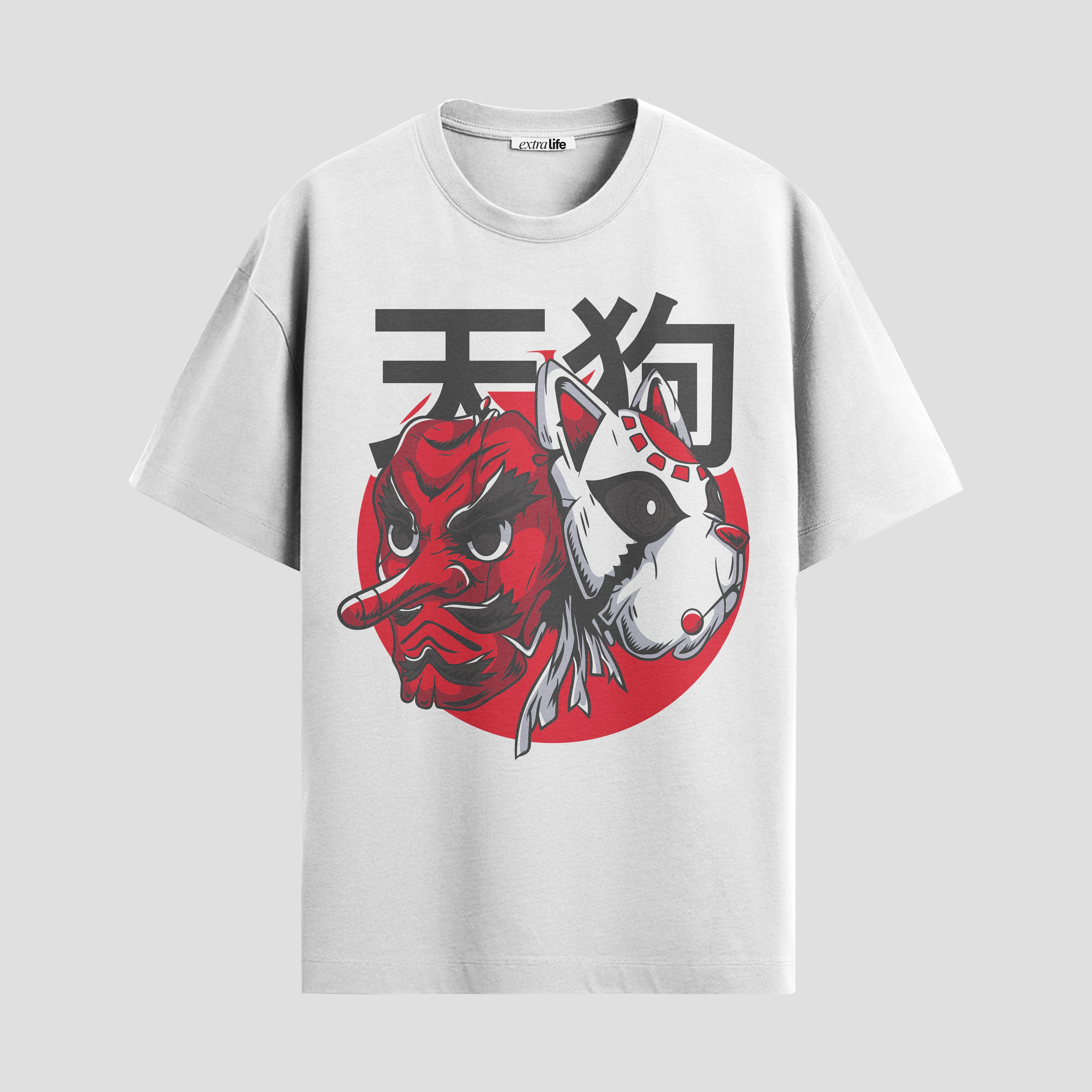 Playera urbana de anime y gaming ExtraLife MX, corte Standard Fit unisex ligero y transpirable en color Deep Black y Pure White, ropa de uso diario para gym y casual.