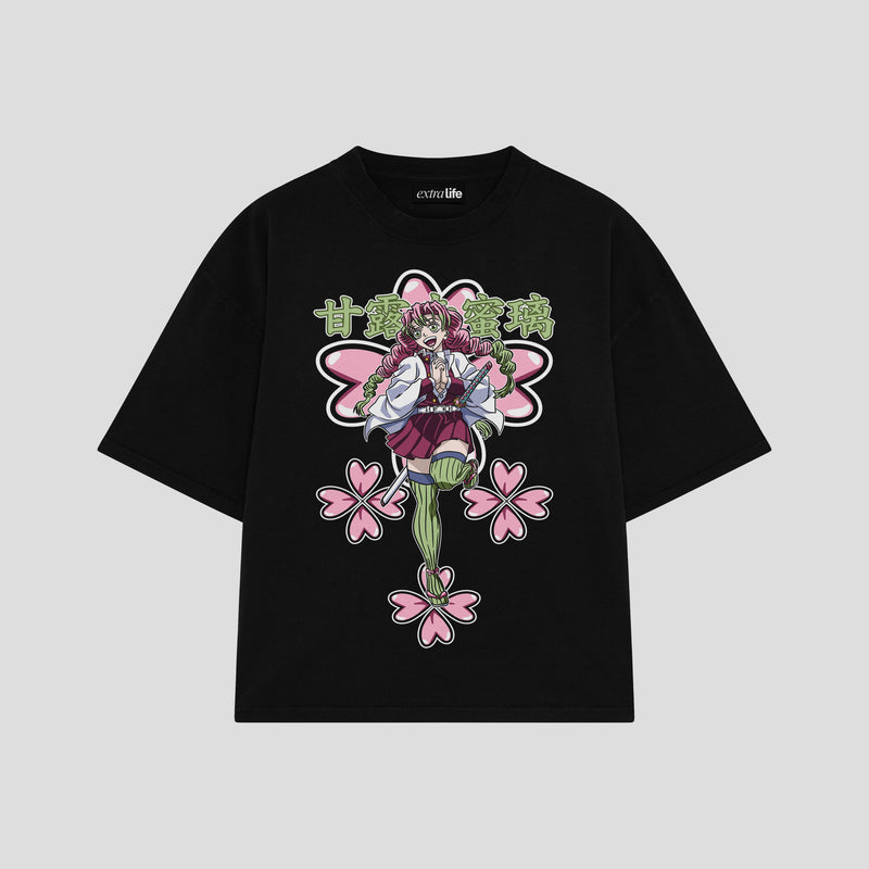 Playera streetwear premium de anime y gaming ExtraLife MX, corte boxy oversized drop shoulder heavyweight en color Deep Black y Off-White, moda urbana mexicana de culto.