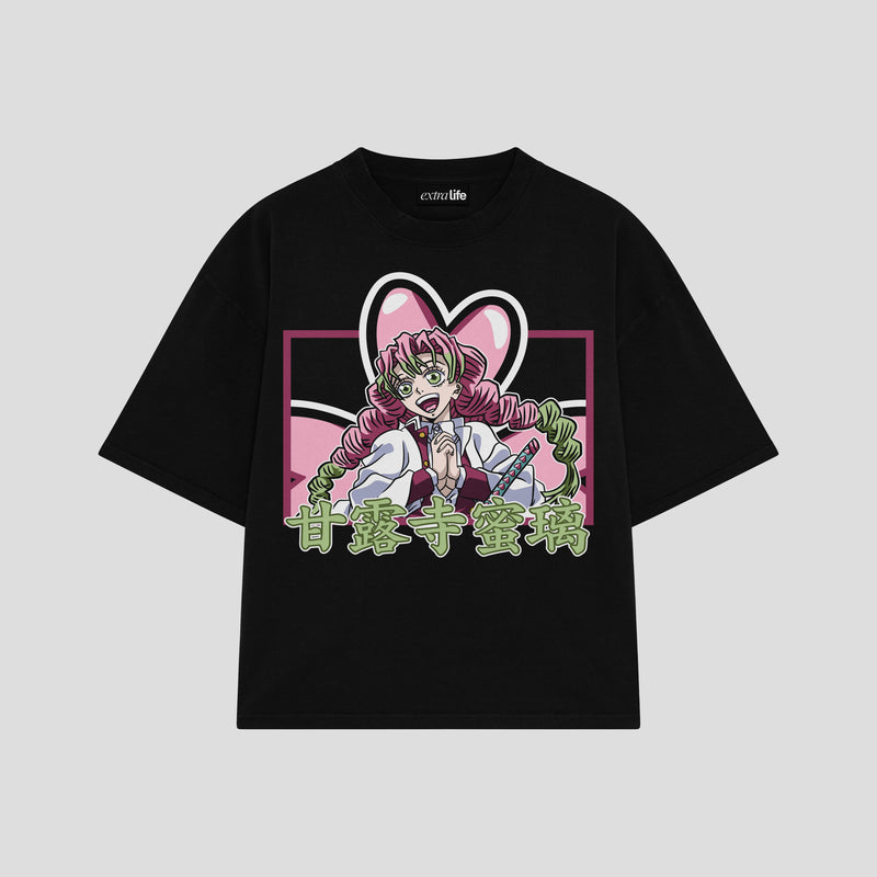 Playera streetwear premium de anime y gaming ExtraLife MX, corte boxy oversized drop shoulder heavyweight en color Deep Black y Off-White, moda urbana mexicana de culto.