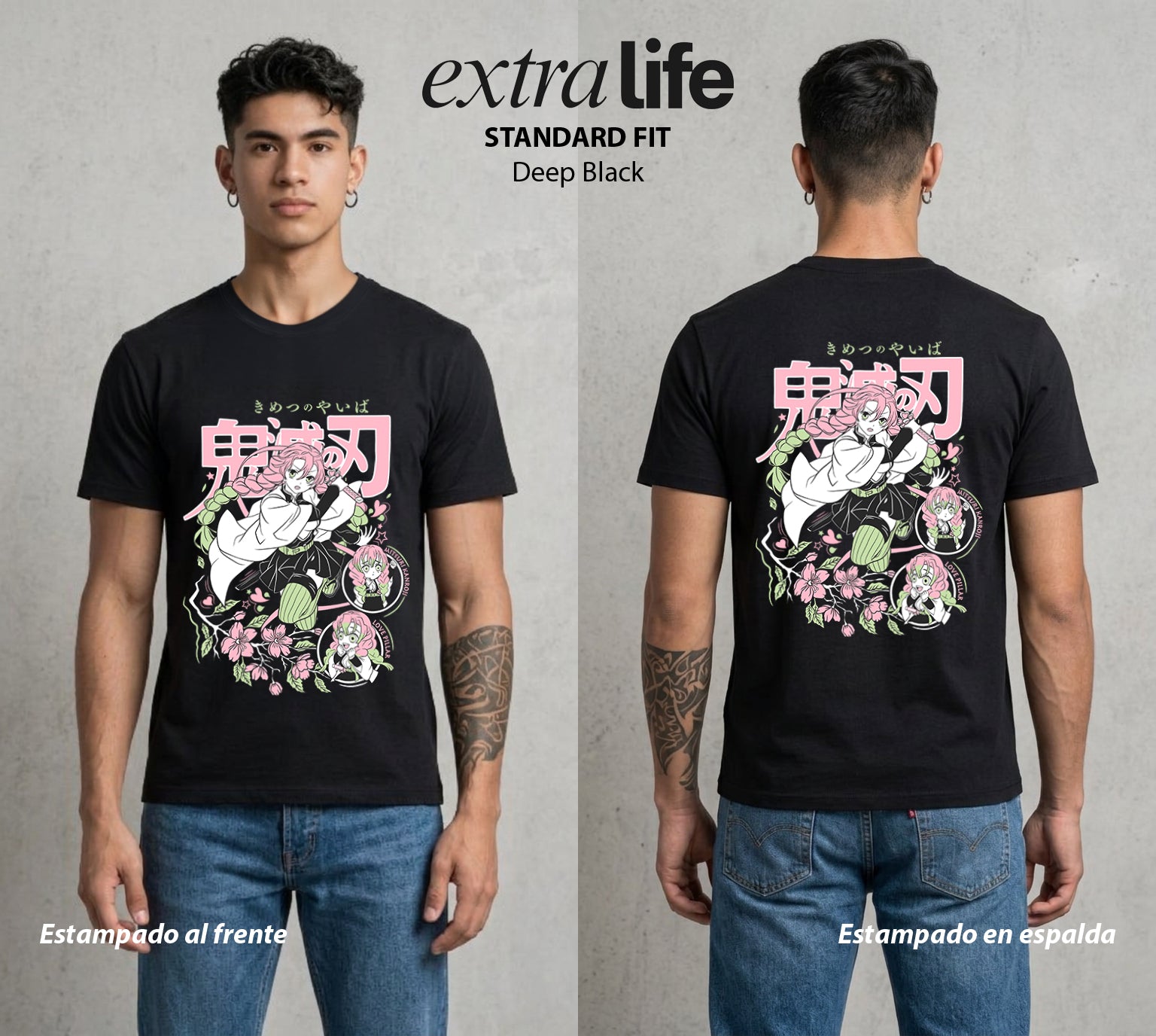 Cazadores de la Noche | Rosa y Fuerza #01093 - Playera Standard Fit | Deep Black - Foto en modelo