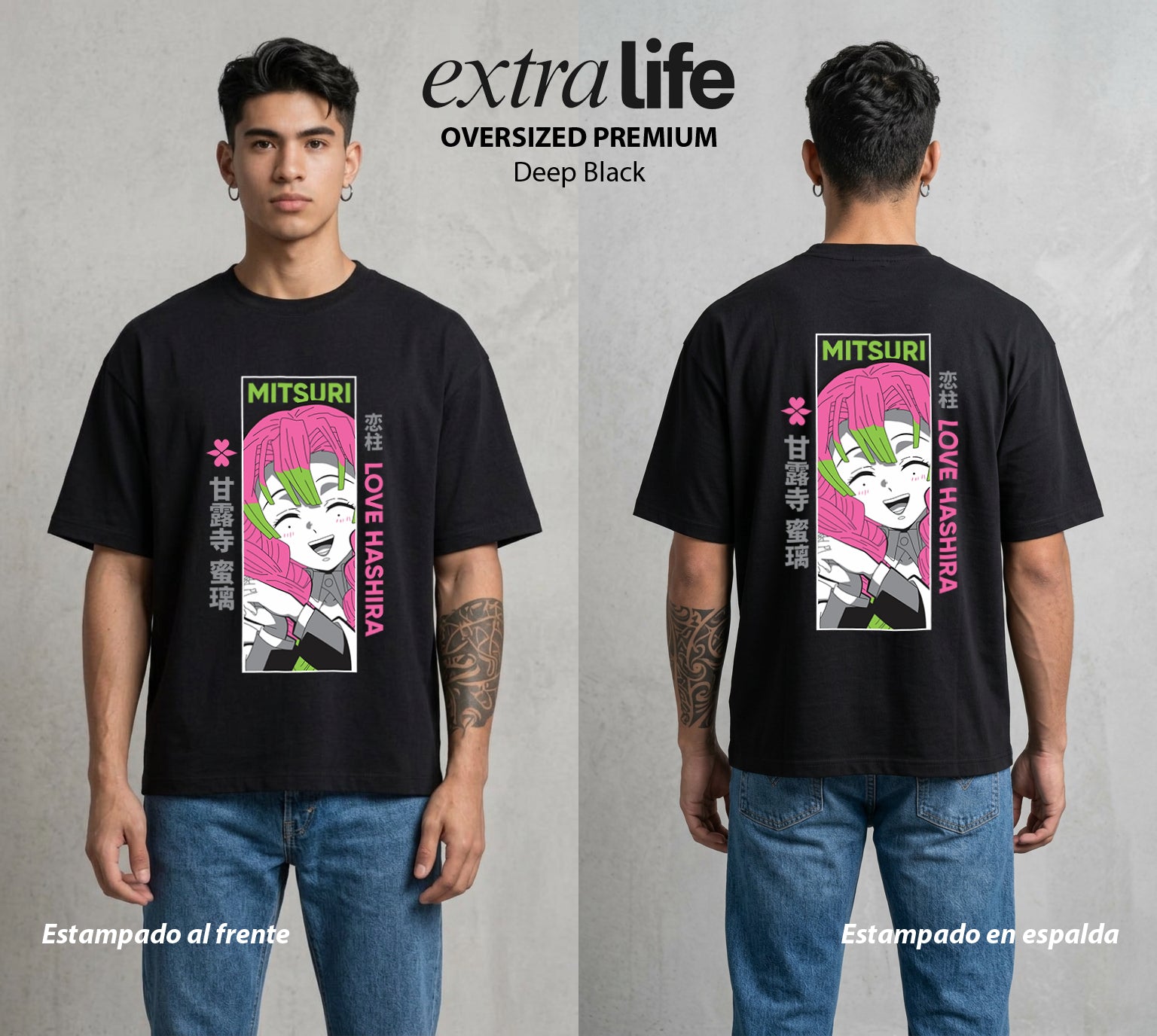 Cazadores de la Noche | La Flexibilidad del Amor #01095 - Playera Oversized Premium | Deep Black - Foto en modelo