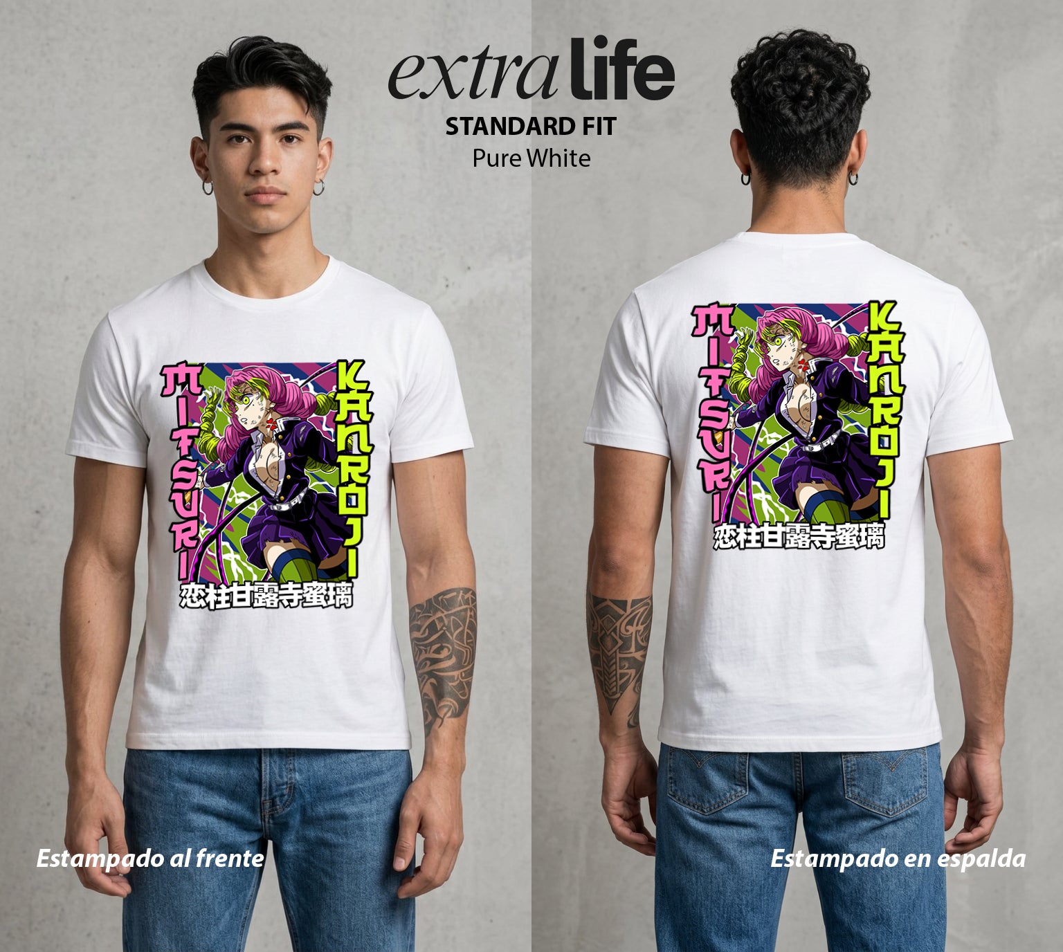 Cazadores de la Noche | Rosa y Fuerza #01098 - Playera Standard Fit | Pure White - Foto en modelo