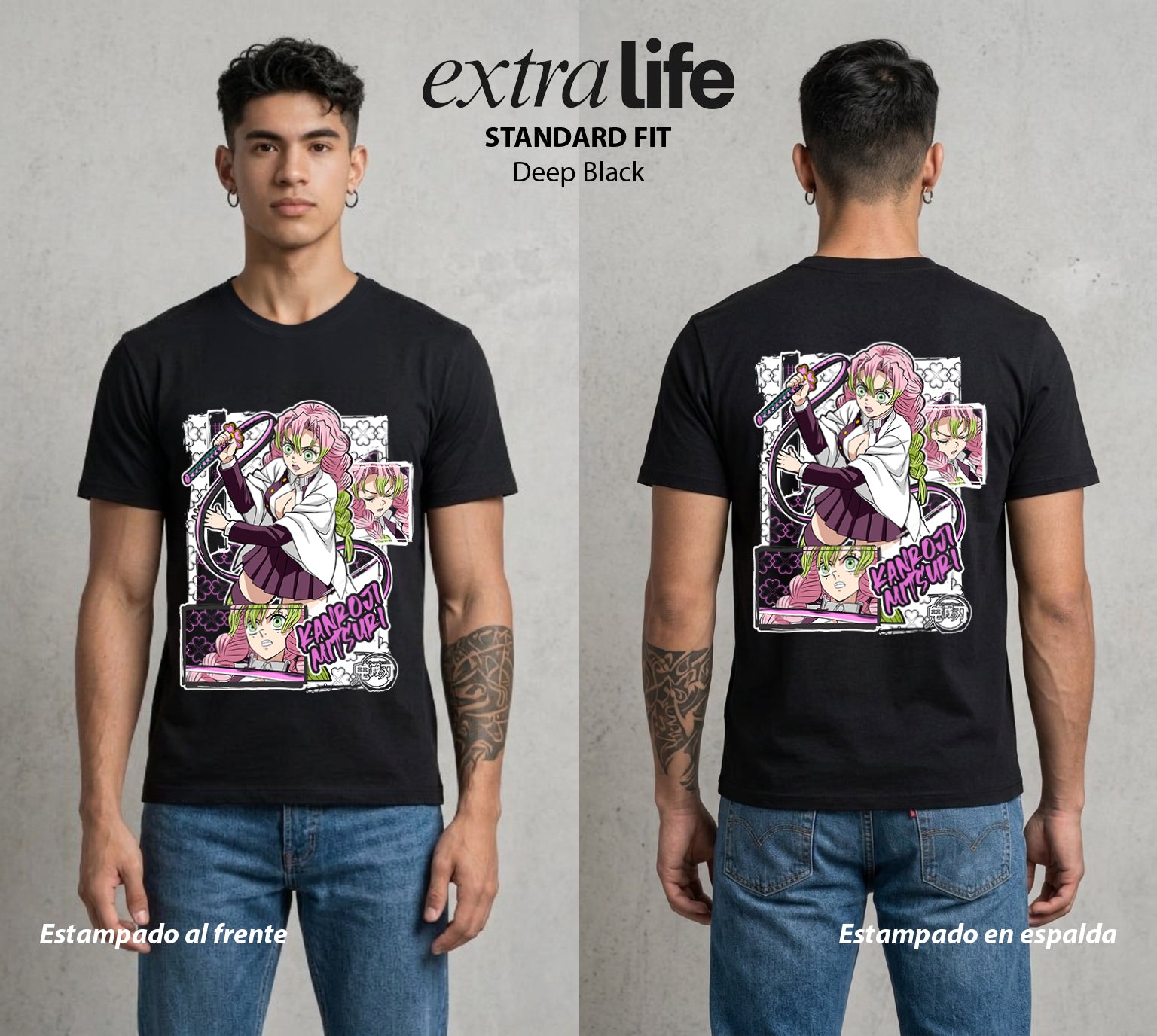 Cazadores de la Noche | Amor y Flexibilidad #01102 - Playera Standard Fit | Deep Black - Foto en modelo