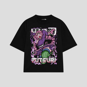 Playera streetwear premium de anime y gaming ExtraLife MX, corte boxy oversized drop shoulder heavyweight en color Deep Black y Off-White, moda urbana mexicana de culto.