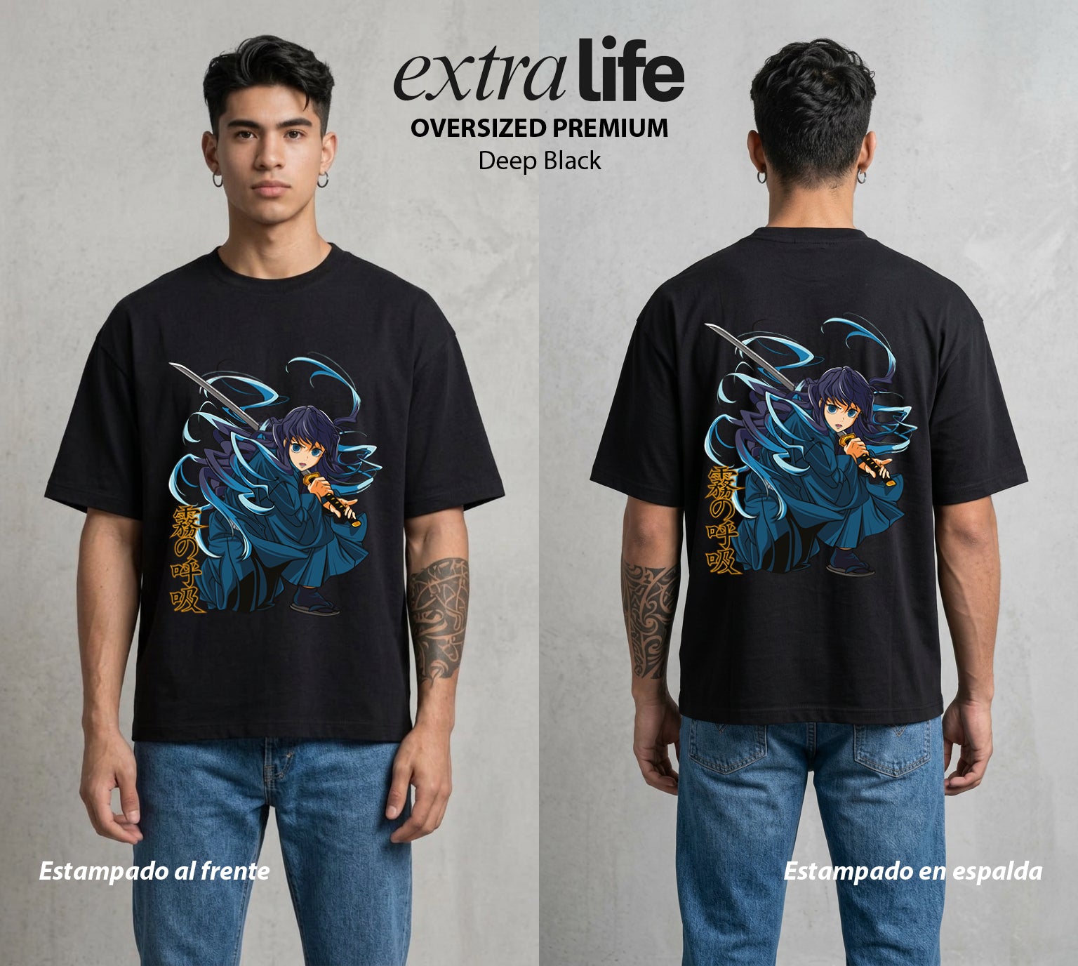 Cazadores de la Noche | Niebla sin Memoria #01109 - Playera Oversized Premium | Deep Black - Foto en modelo