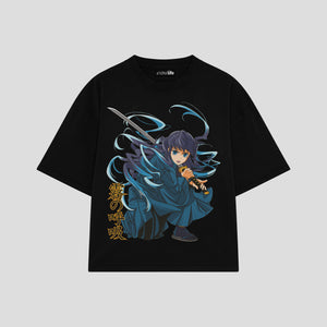 Playera streetwear premium de anime y gaming ExtraLife MX, corte boxy oversized drop shoulder heavyweight en color Deep Black y Off-White, moda urbana mexicana de culto.