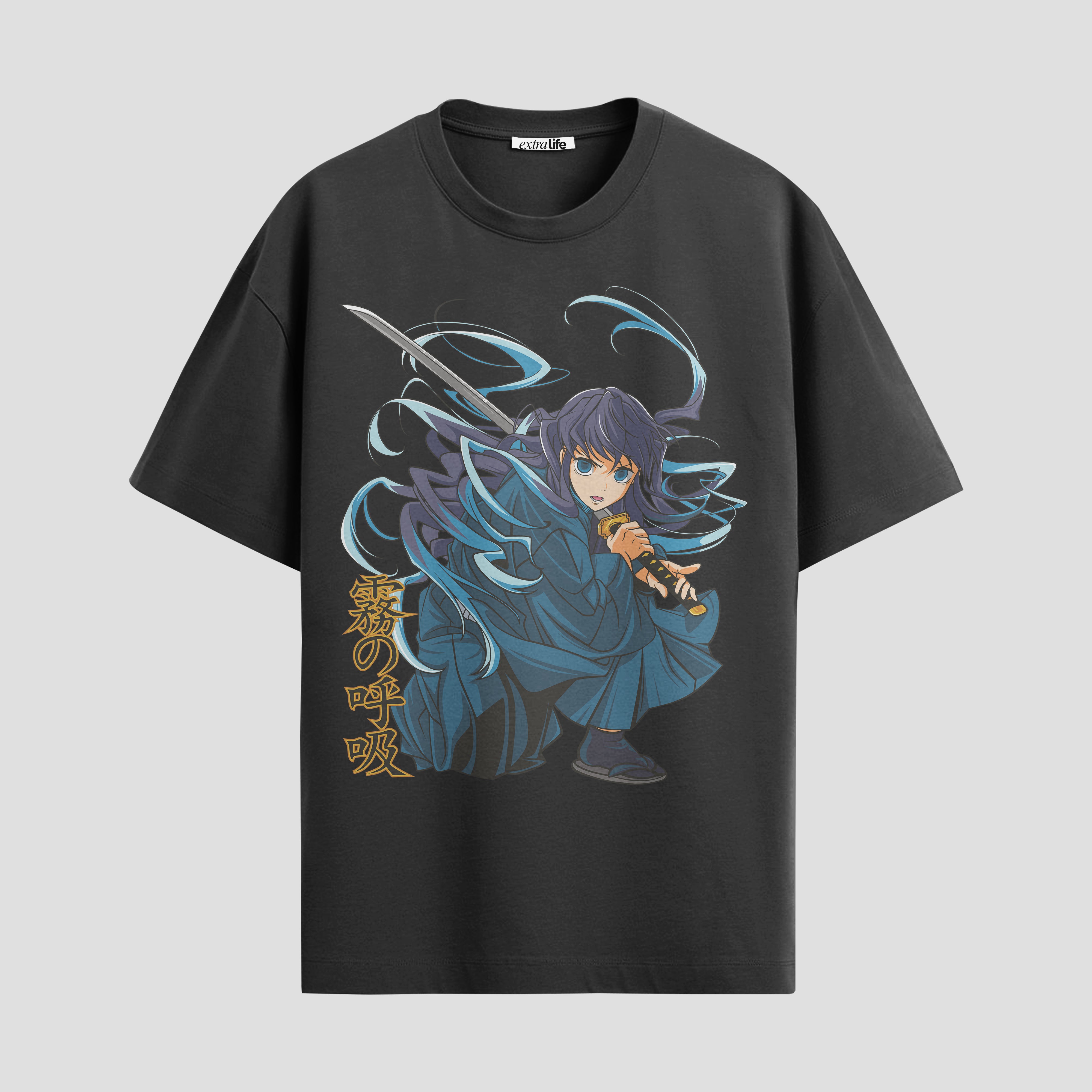 Playera urbana de anime y gaming ExtraLife MX, corte Standard Fit unisex ligero y transpirable en color Deep Black y Pure White, ropa de uso diario para gym y casual.
