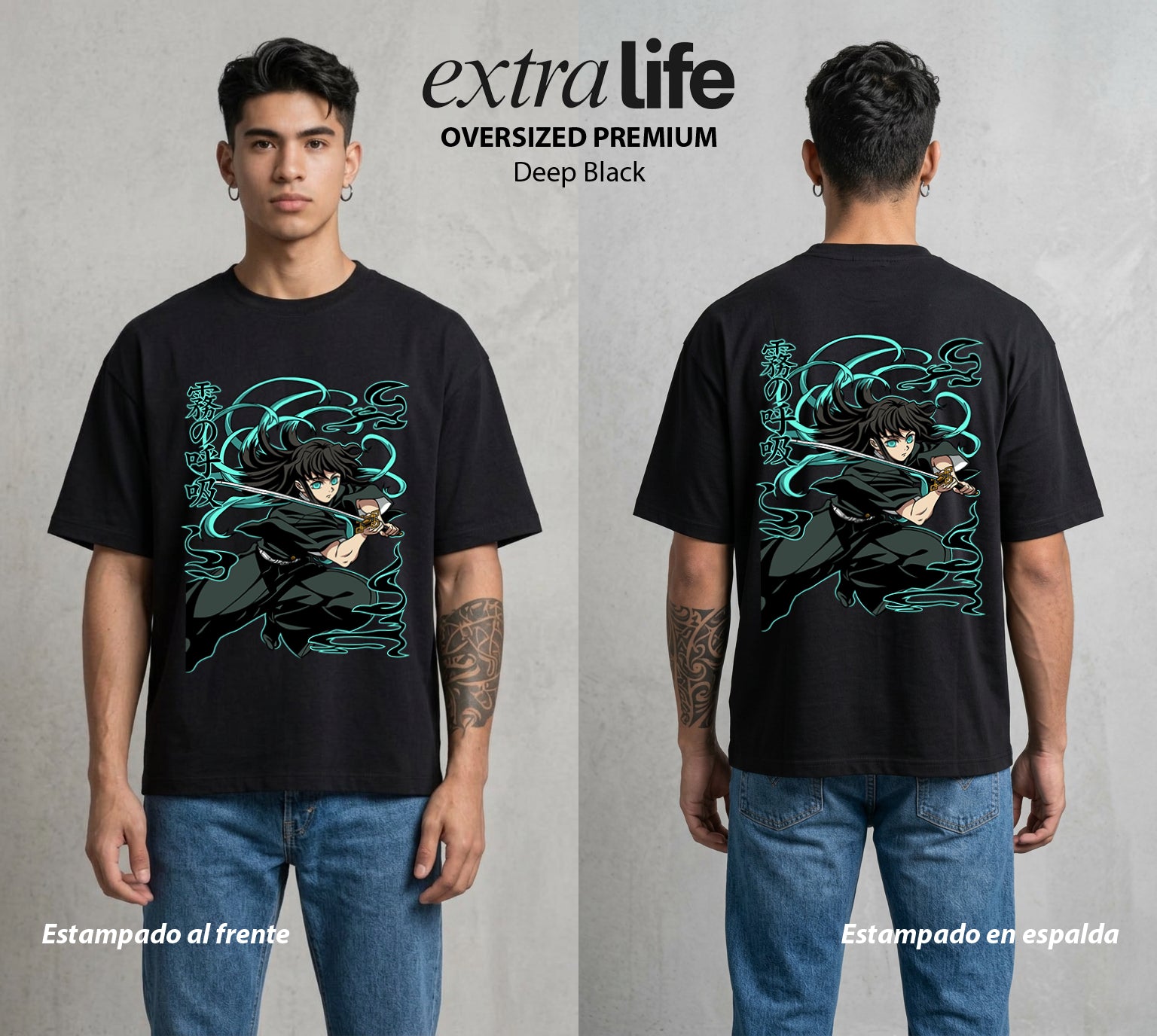 Cazadores de la Noche | Niebla sin Memoria #01111 - Playera Oversized Premium | Deep Black - Foto en modelo