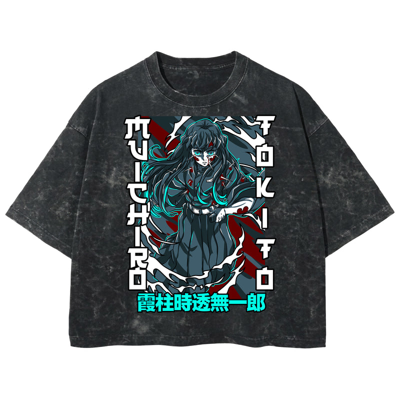 Playera streetwear premium de anime y gaming ExtraLife MX, corte boxy deluxe mineral wash heavyweight en color Acid Wash, moda urbana mexicana de culto.