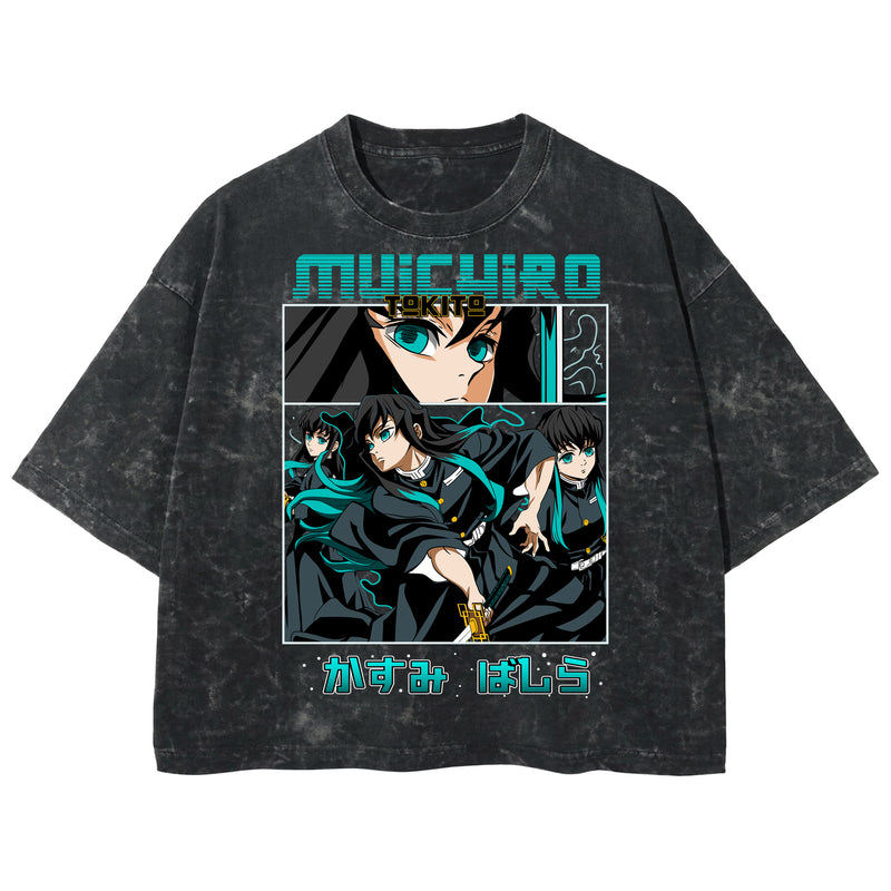 Playera streetwear premium de anime y gaming ExtraLife MX, corte boxy deluxe mineral wash heavyweight en color Acid Wash, moda urbana mexicana de culto.