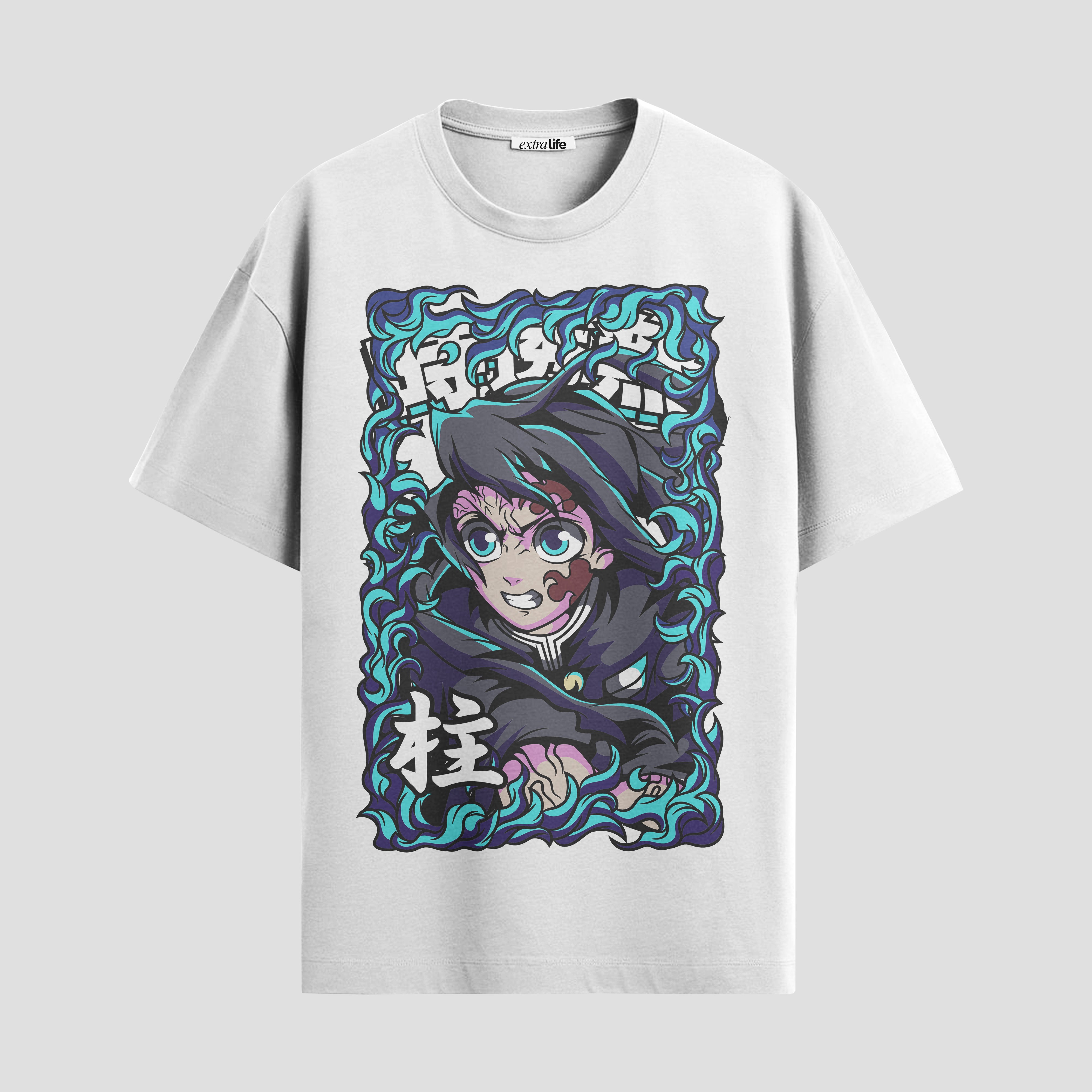 Playera urbana de anime y gaming ExtraLife MX, corte Standard Fit unisex ligero y transpirable en color Deep Black y Pure White, ropa de uso diario para gym y casual.