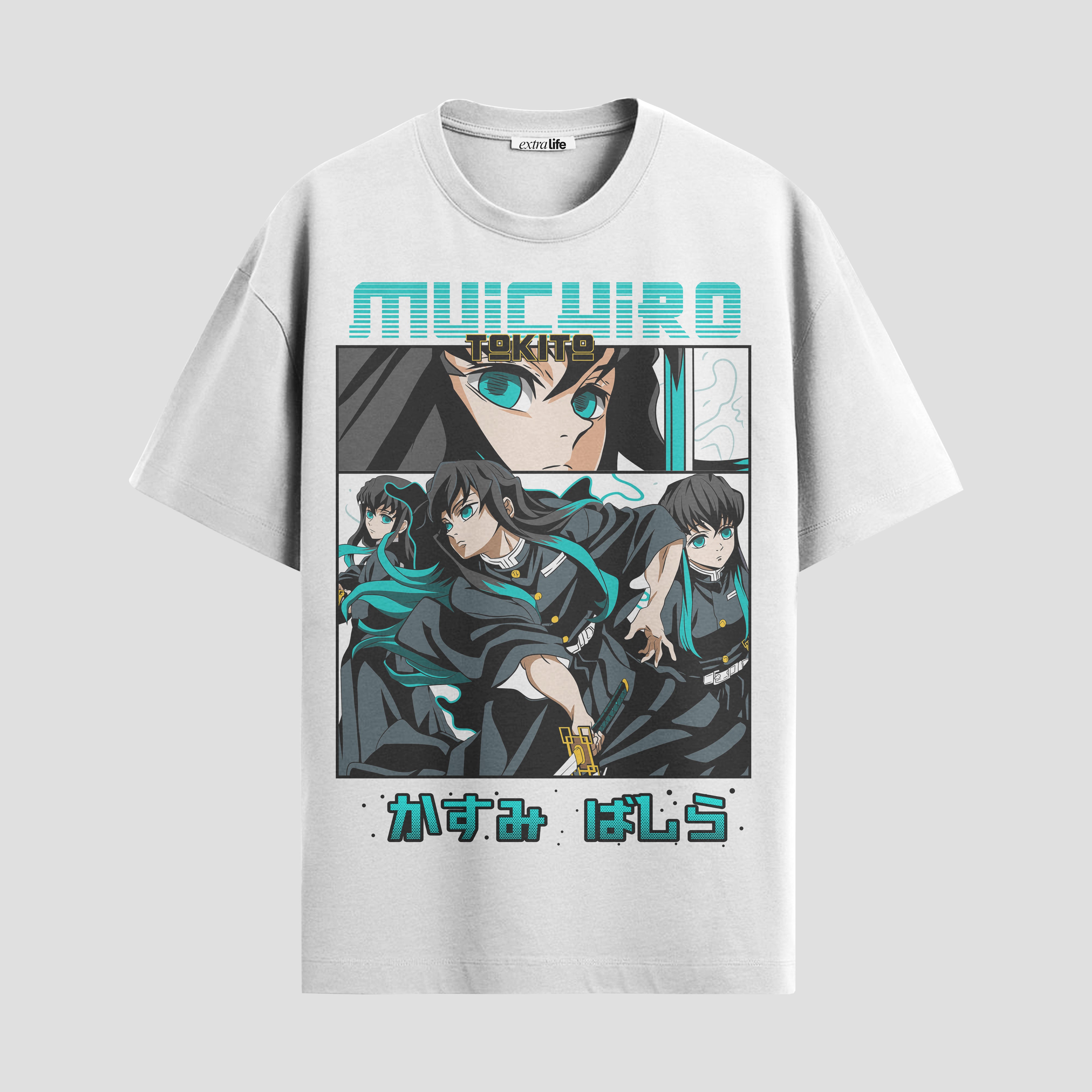Playera urbana de anime y gaming ExtraLife MX, corte Standard Fit unisex ligero y transpirable en color Deep Black y Pure White, ropa de uso diario para gym y casual.