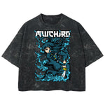 Playera streetwear premium de anime y gaming ExtraLife MX, corte boxy deluxe mineral wash heavyweight en color Acid Wash, moda urbana mexicana de culto.