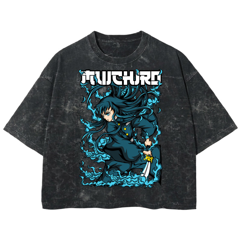 Playera streetwear premium de anime y gaming ExtraLife MX, corte boxy deluxe mineral wash heavyweight en color Acid Wash, moda urbana mexicana de culto.