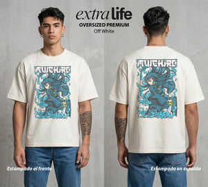 Cazadores de la Noche | El Joven del Pilar #01116 - Playera Oversized Premium | Off White - Foto en modelo