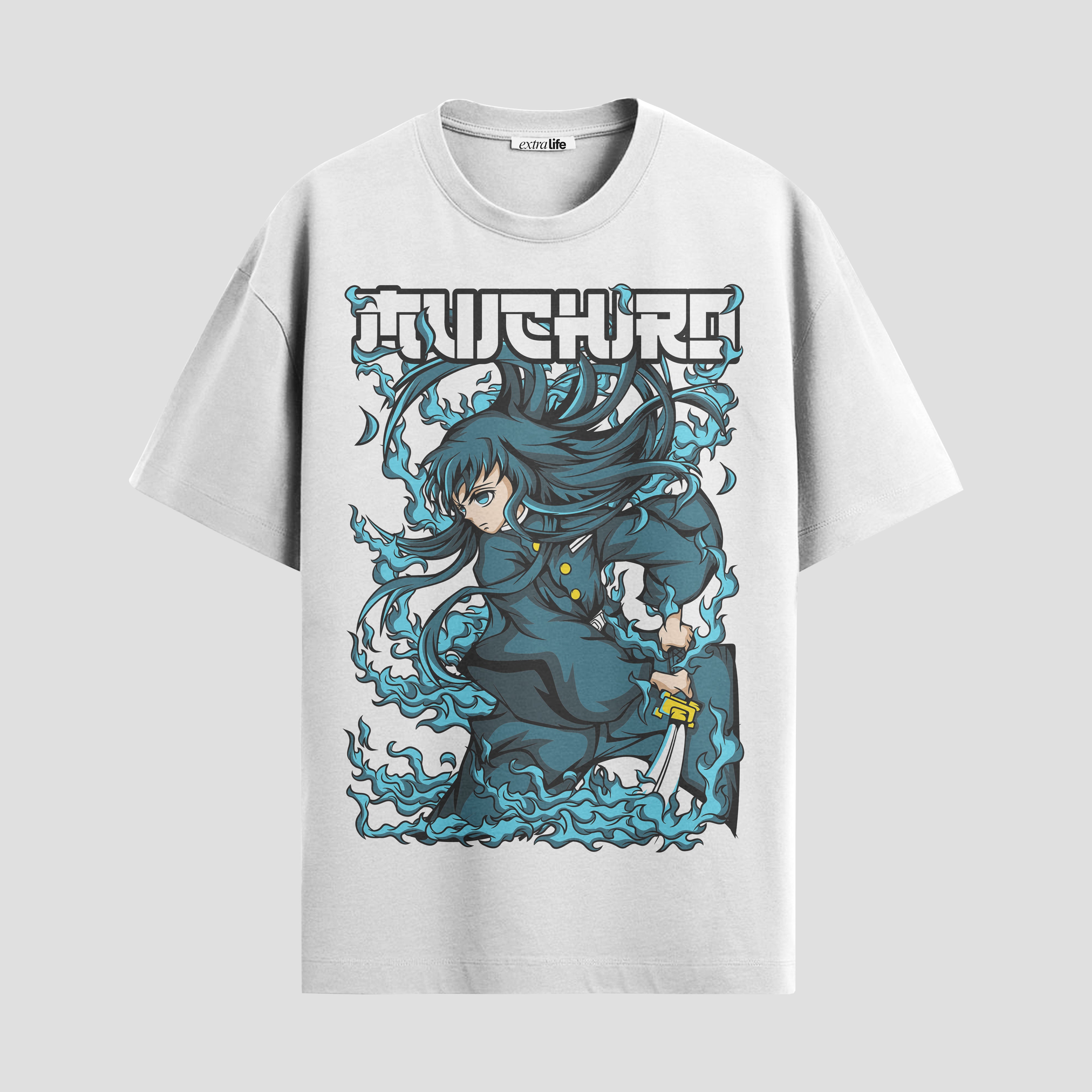 Playera urbana de anime y gaming ExtraLife MX, corte Standard Fit unisex ligero y transpirable en color Deep Black y Pure White, ropa de uso diario para gym y casual.
