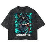 Playera streetwear premium de anime y gaming ExtraLife MX, corte boxy deluxe mineral wash heavyweight en color Acid Wash, moda urbana mexicana de culto.