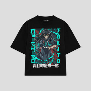 Playera streetwear premium de anime y gaming ExtraLife MX, corte boxy oversized drop shoulder heavyweight en color Deep Black y Off-White, moda urbana mexicana de culto.