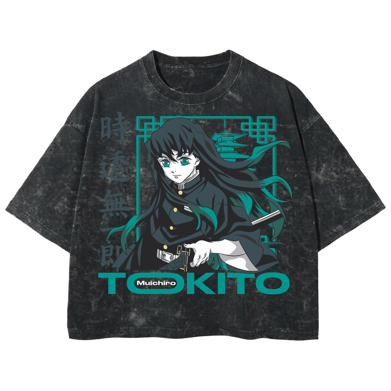 Playera streetwear premium de anime y gaming ExtraLife MX, corte boxy deluxe mineral wash heavyweight en color Acid Wash, moda urbana mexicana de culto.