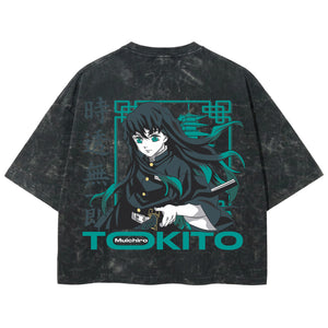Playera streetwear premium de anime y gaming ExtraLife MX, corte boxy deluxe mineral wash heavyweight en color Acid Wash, moda urbana mexicana de culto.
