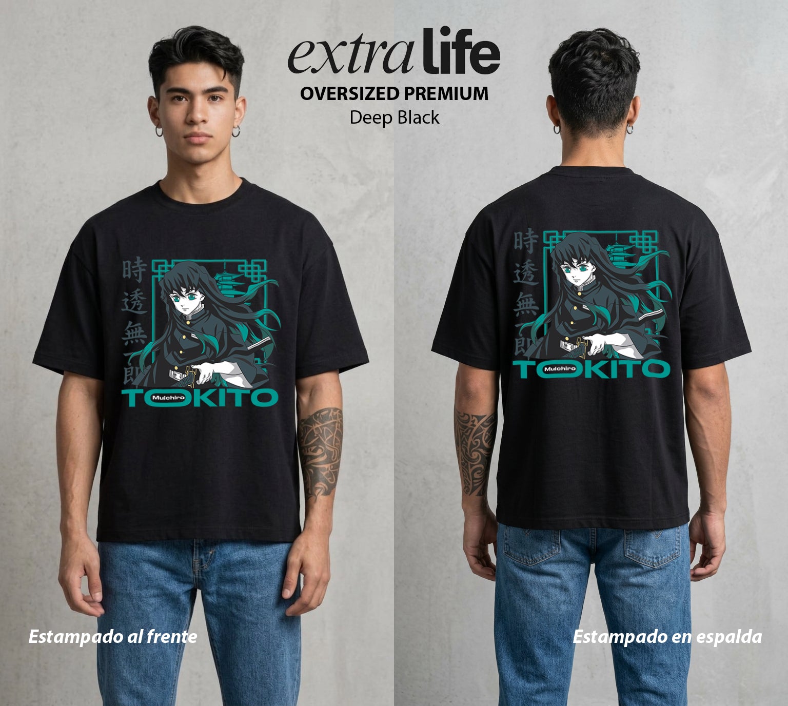 Cazadores de la Noche | El Pilar de la Niebla #01119 - Playera Oversized Premium | Deep Black - Foto en modelo